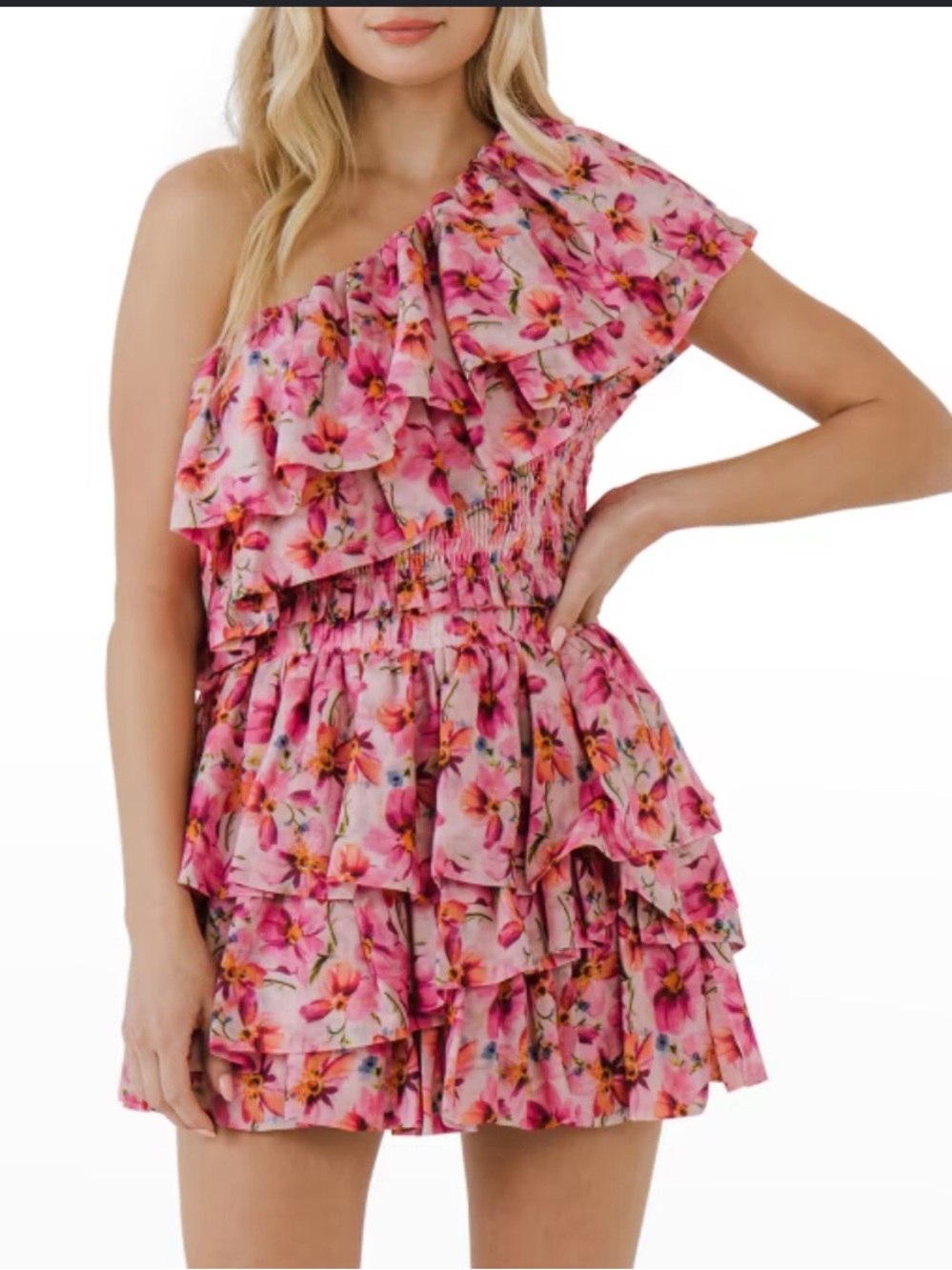 Endless Rose Two Piece Ruffle Skirt and One Shoulder Top Floral Set